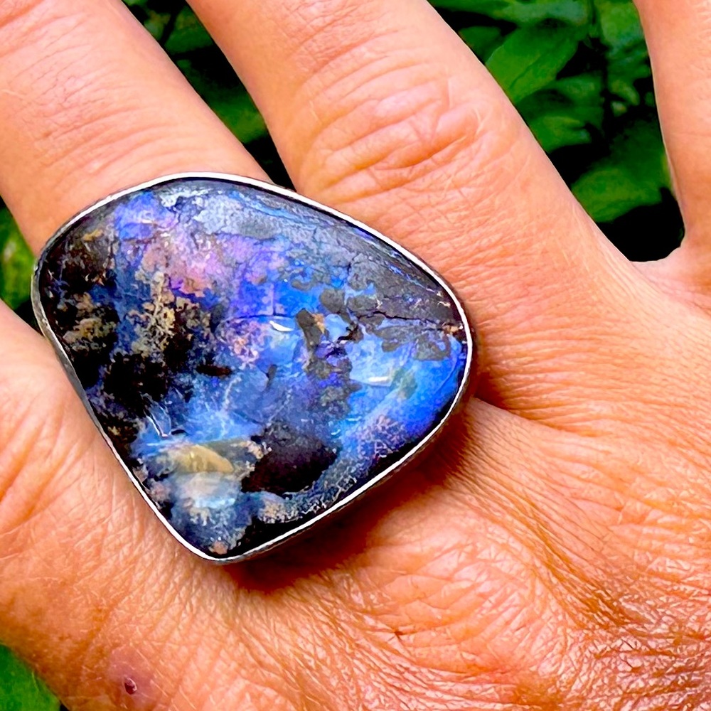 Enormous natural Boulder opal ring